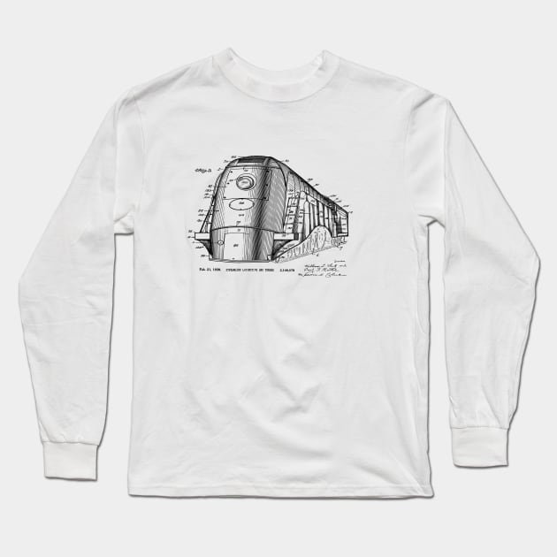 Locomotive Engineer Gift 1939 Train Patent Blueprint Long Sleeve T-Shirt by MadebyDesign